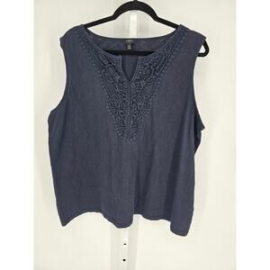 Talbots Women's Navy Eyelet Lace V-neckline Sleeveless Pullover Top Size 2X